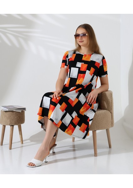 Dokuma Penye Viskon Kumaş Geniş Kesim Rahat Kalıp Desenli Elbise fırsatları