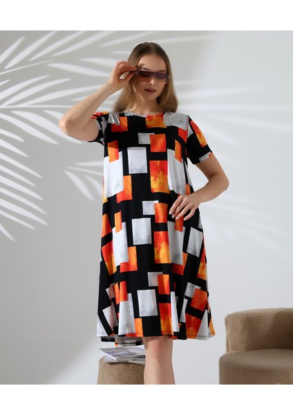 Dokuma Penye Viskon Kumaş Geniş Kesim Rahat Kalıp Desenli Elbise indirimleri