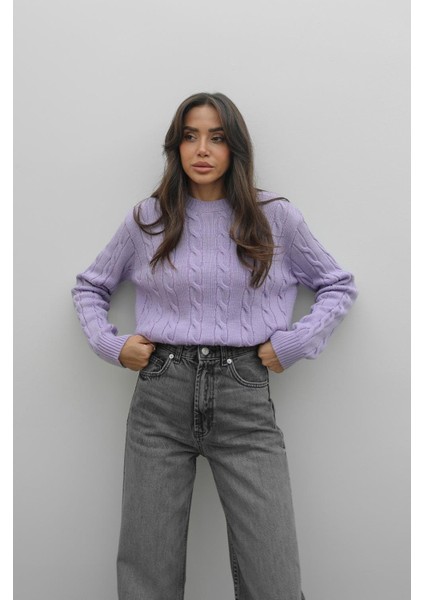 Lila Saç Örgülü Triko Kazak fiyatları