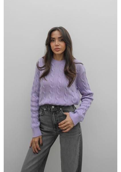 Lila Saç Örgülü Triko Kazak modelleri