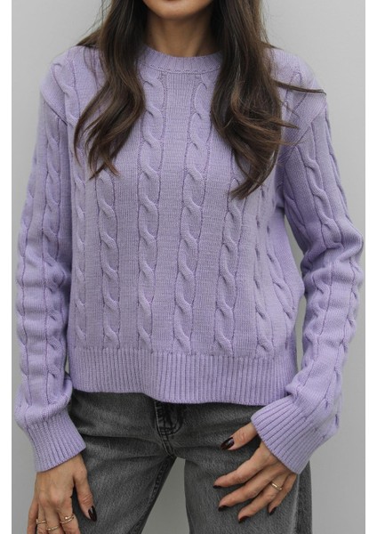 Lila Saç Örgülü Triko Kazak fırsatları