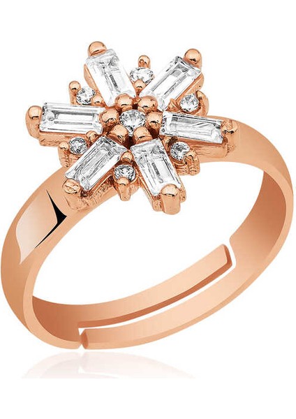 ​925 Ayar Gümüş Rose Rüzgar Gülü Yüzük T5013 (800800)