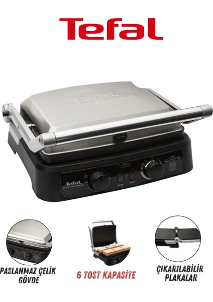 Grill Gourmet Minute 6 Dilim Kapasiteli 2000 Watt Izgara ve Tost Makinesi - Inox+Mutfak Tartısı Hediyeli