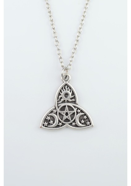 Triquetra Gümüş Kaplama Düz Zincir Kolye