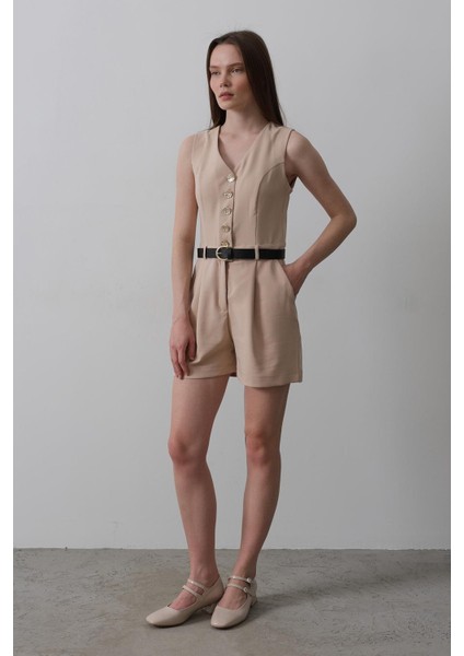 Kadın Kemerli Kolsuz Şort Tulum fiyatları