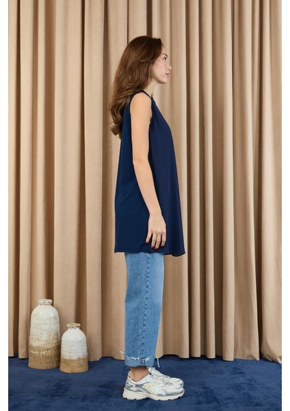 Kadın Kolsuz Tül Detaylı Içlik Tunik - 10270TUN - Navy modelleri