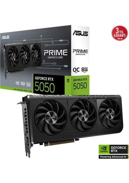 PRIME-RTX5050-O8G RTX5050 8gb GDDR6-128BIT-2707MHZ-OC-HDMI-3XDP-DLSS4 Ekran Kartı