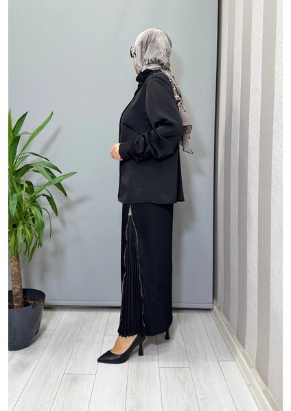 Saten Pliseli Etek Takım Siyah 38015 fiyatları