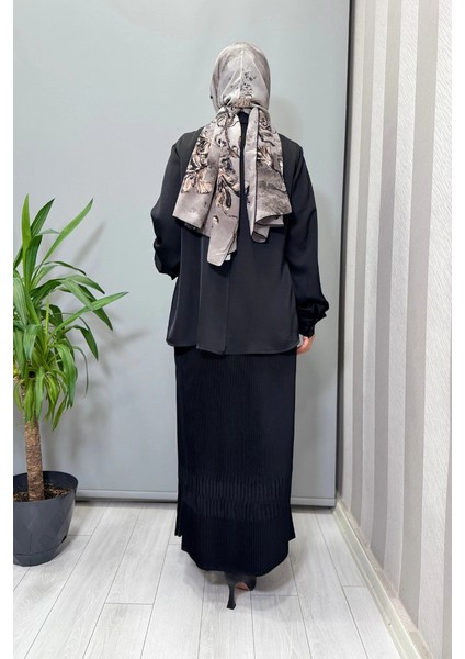 Saten Pliseli Etek Takım Siyah 38015 fırsatları