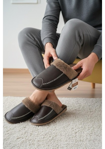 Bets Pofuduk Suni Deri Içi Kürklü Erkek Ev Terliği Ses Yapmaz Taban Misafir Terliği fiyatları