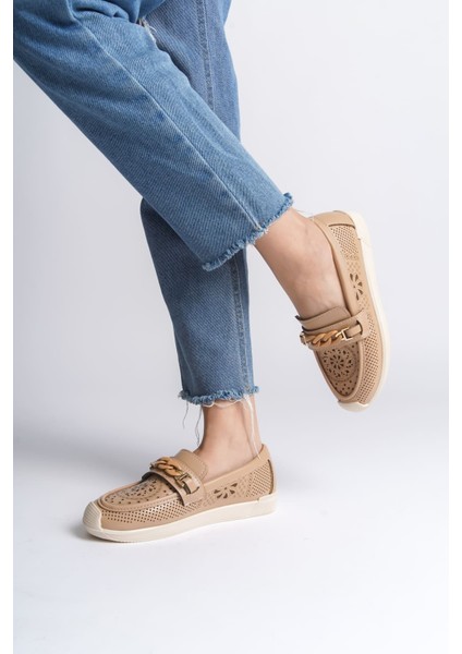 Lızy Bağcıksız Ortopedik Rahat Taban Çiçek Desenli Kadın Babet Ayakkabı Ckt - Ten fiyatları