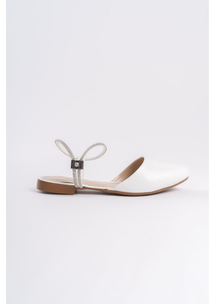 Arıana Lastikli Ortopedik Rahat Taban Bilekten Taş Detaylı Kadın Babet Ayakkabı Ckt - Beyaz indirimleri