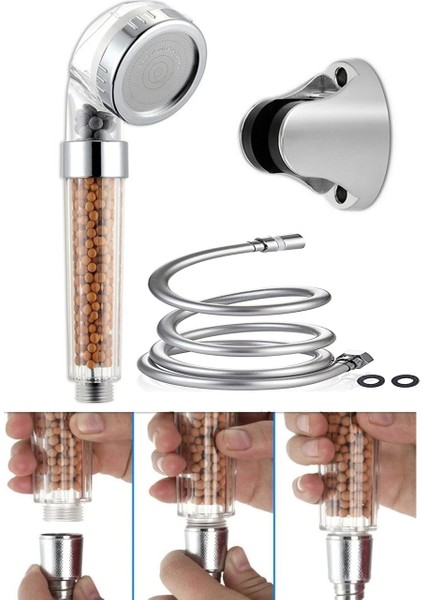 Tasarruflu Tazyikli Boncuklu Duş Başlığı Pvc Patlamaz Duş Banyo Hortumu Seti 3lü Set