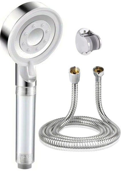Kireç Arındırıcı Filtreli Duş Başlığı Çelik Hortum Duş Banyo Seti 3 Lü Set