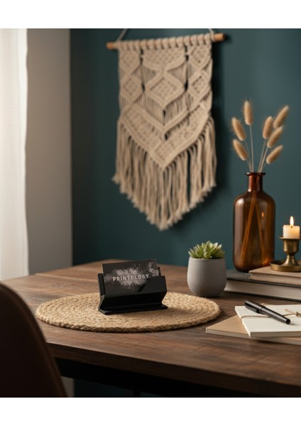 3D Baskı Kartvizit Standı Siyah Masaüstü Şık Ofis Organizer Kartlık Kart Tutucu Aparat