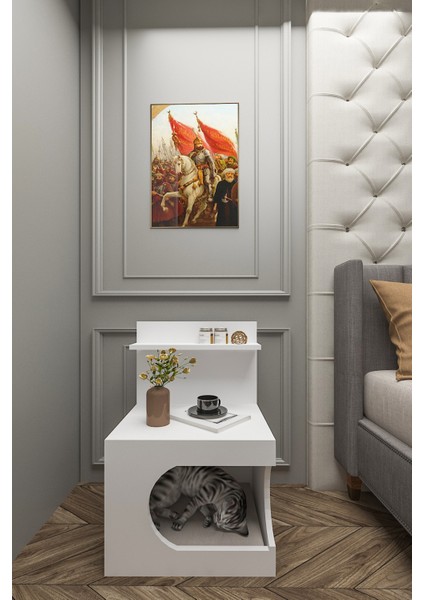 Kedi Evi Komodin,pet Komodin,yıkanabilir Minderli,portatif Minifix Kurulum