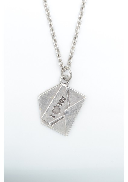 I Love You Mektup Gümüş Kaplama Düz Zincir Kolye