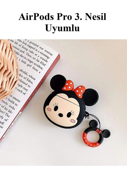 Airpods Pro 3. Nesil Uyumlu Sevimli Minnie Mouse Figürlü Darbe Önleyici Kulaklık Koruma Kılıfı
