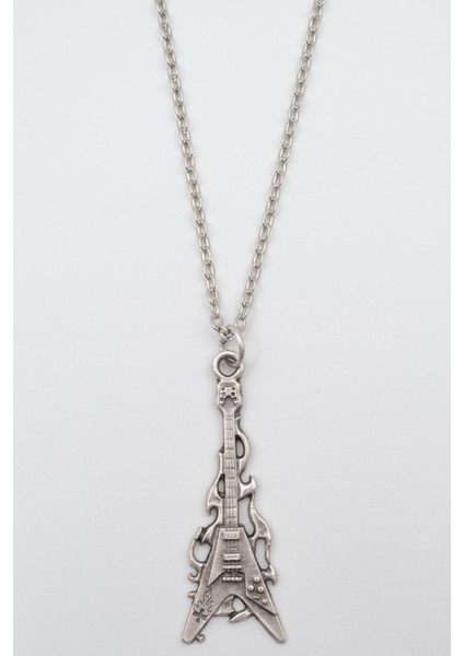 Ateşli Elektro Gitar Gümüş Kaplama Düz Zincir Kolye
