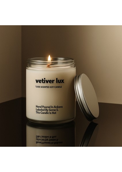 : Vetiver Lux : Cam Kavanozda Kokulu %100 Soya Mum (Narenciye, Greyfurt, Sandal Ağacı, Musk)
