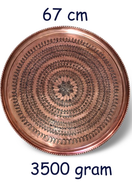 67 cm El Işlemeli Otantik Desenli Kalın Urfa Bakır Tepsi - BAKIR-TPS459