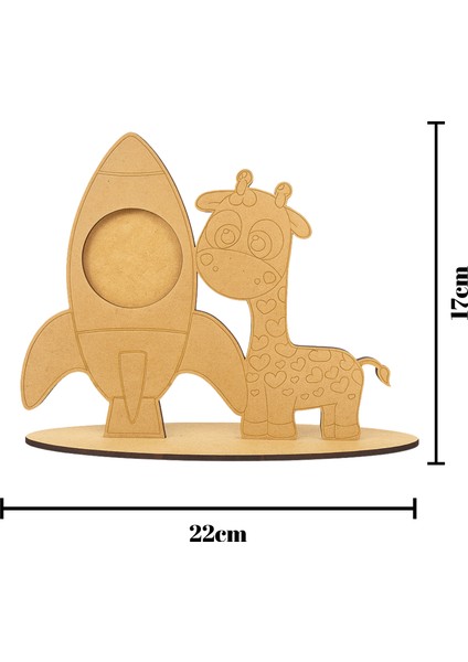 Ahşap Fotoğraf Çerçeve Tasarım Set - Zürafa ve Roket Ahşap Boyama - 50'li Set modelleri