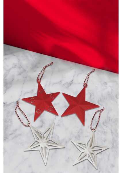 Yılbaşı Çam Ağacı Süsü Kırmızı ve Beyaz Modelli Yıldızlar fiyatları