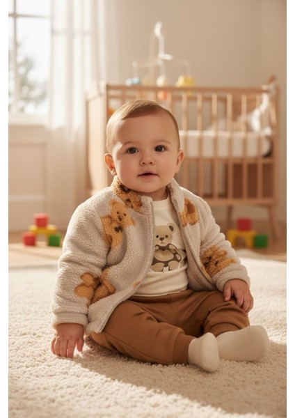 Ayıcık Desenli Erkek Bebek Üçlü Takım