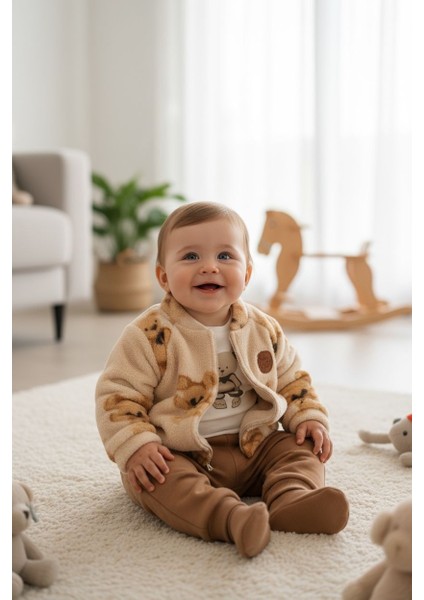 Ayıcık Desenli Erkek Bebek Üçlü Takım
