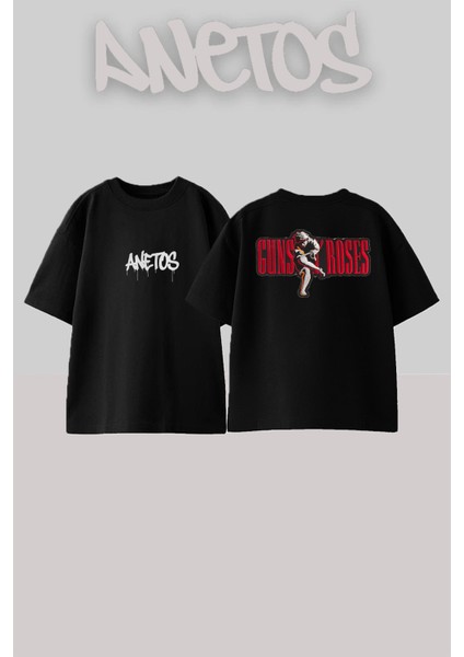 Guns N' Roses 8 Tasarım Sırt Baskılı Pamuk Siyah Oversize T-Shirt