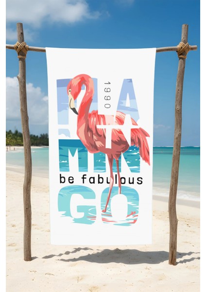Filamingo1 Desenli Pamuk Plaj Havlusu – Desenli Tasarım – 75X150 cm