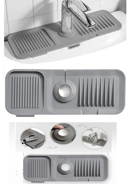 Elastik Mutfak Banyo Musluk Matı Düzenleyici Kaydırmaz Taban Organizer Lavabo Kenar Matı