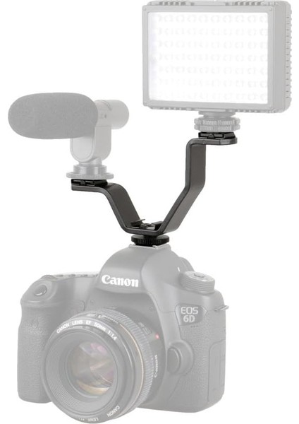 Için V Bracket Üç Girişli Flaş, Led, Mikrofon Tutucu Ufak