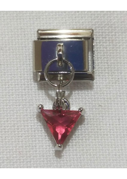 Kırmızı Taşlı Charm, Italyan Bileklik Uyumlu Paslanmaz Çelik