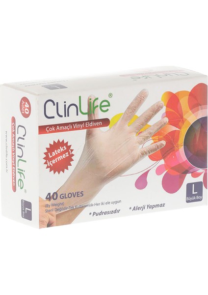 2 Adet Clinlife Vinyl Çok Amaçlı Eldiven 40'lı Large fiyatları