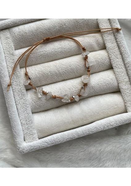 Kristal Kuvars Taşı Ip Bileklik ve Halhal El Yapımı
