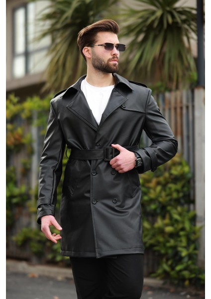 Uzun Beli Kemerli Apoletli Deri Trençkot & Pardesü fiyatları