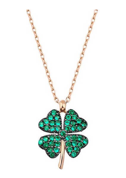 925 Ayar Gümüş Rose Dört Yapraklı Yonca Kadın Gümüş Kolye T6918 (800800)