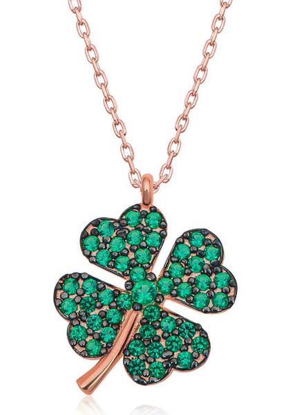 925 Ayar Gümüş Rose Dört Yapraklı Yonca Kadın Gümüş Kolye T6918 (800800) fiyatları