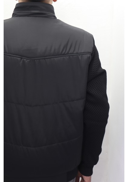 Fistan Store Erkek Hakim Yaka Spor Kesim Normal Kalıp Kolları Çelik Örgü Kışlık Mont