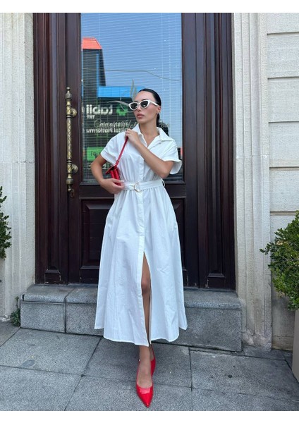 %100 Pamuk Kemerli Beyaz Elbise modelleri