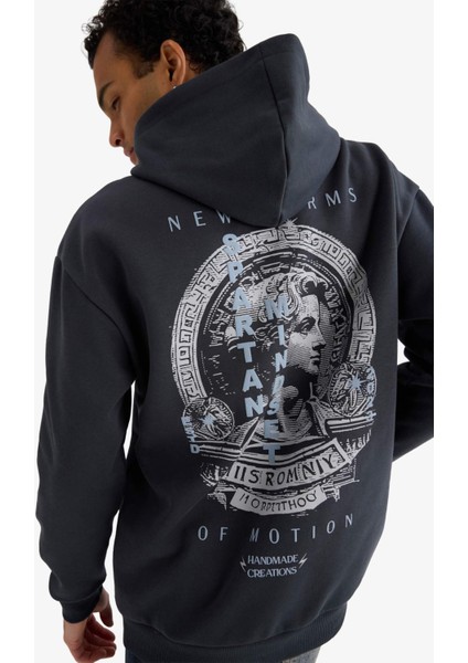 Boxy Fit Kapüşonlu Sırt Baskılı Sweatshirt F2109AX25AU