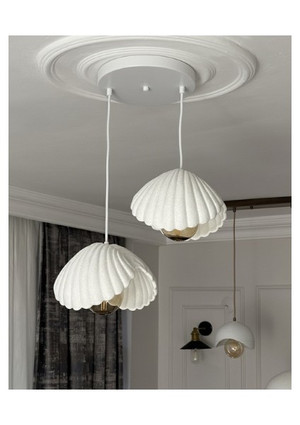 Inci Beton Görünümlü Iskandinav & Bohem Tarz 2’li Sarkıt Avize-Profesyonel Tasarım,gün Işığı Ampul Içerir