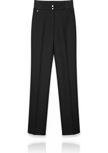 Kadın Yüksek Bel Düğme Detaylı Kumaş Pantolon Şık Günlük Model