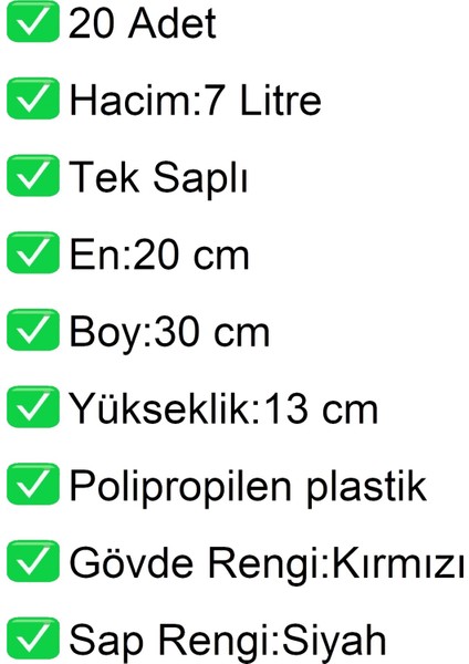 Plastik Kozmetik Alışveriş El Sepeti 7 Litre Kırmızı 20 Adet fiyatları