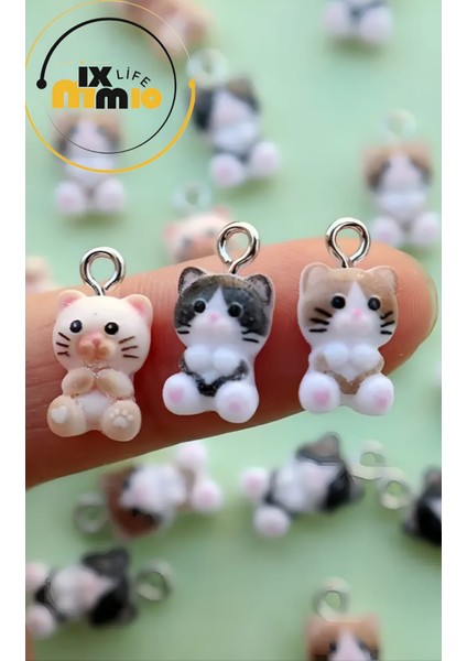 Sevimli Mini Kedi Kolye Ucu Reçine Takı Dıy Küpe Bileklik Anahtarlık Aksesuarı 5 Adet