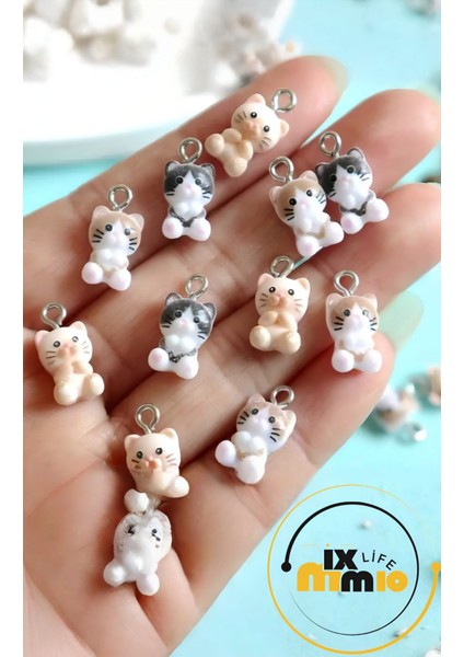 Sevimli Mini Kedi Kolye Ucu Reçine Takı Dıy Küpe Bileklik Anahtarlık Aksesuarı 5 Adet modelleri