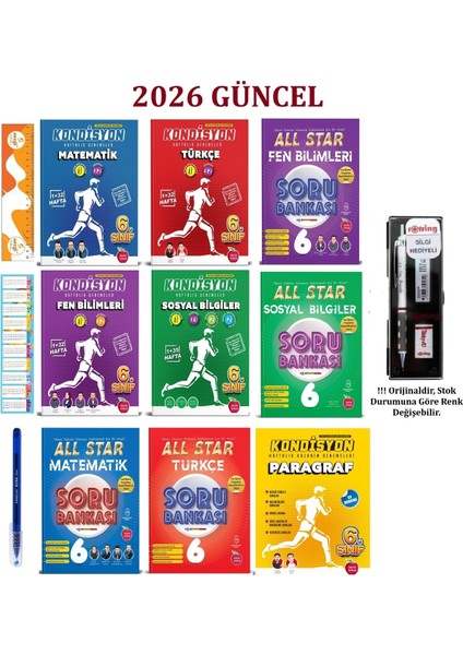 6. Sınıf Tüm Dersler Kondüsyon Deneme ve All Star Soru Bankası Seti 9 Kitap+Tikky 0.7 mm Kalem Seti