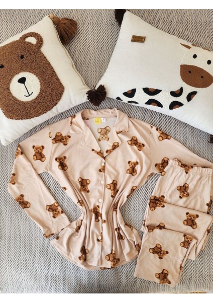 Teddy Bej Rengi Ayıcık Kadın Pijama Takımı fırsatları