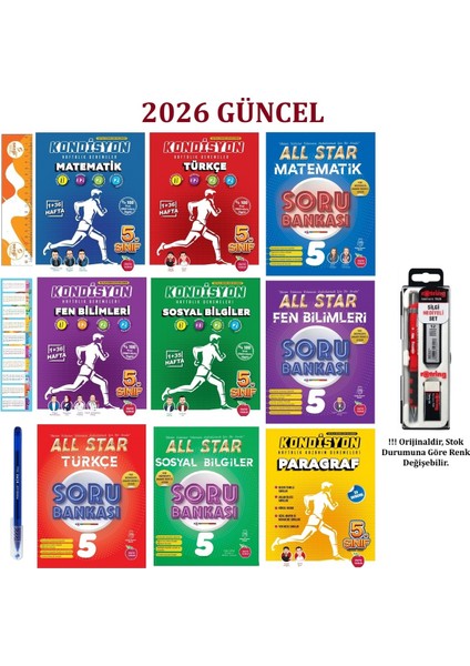 5. Sınıf All Star Tüm Dersler Soru Bankası ve Kondüsyon Deneme Seti 8 Kitap+Tikky 0.7 mm Kalem Seti